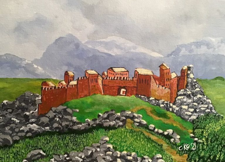 Cultural Crafts - a painting of a castle on a hill